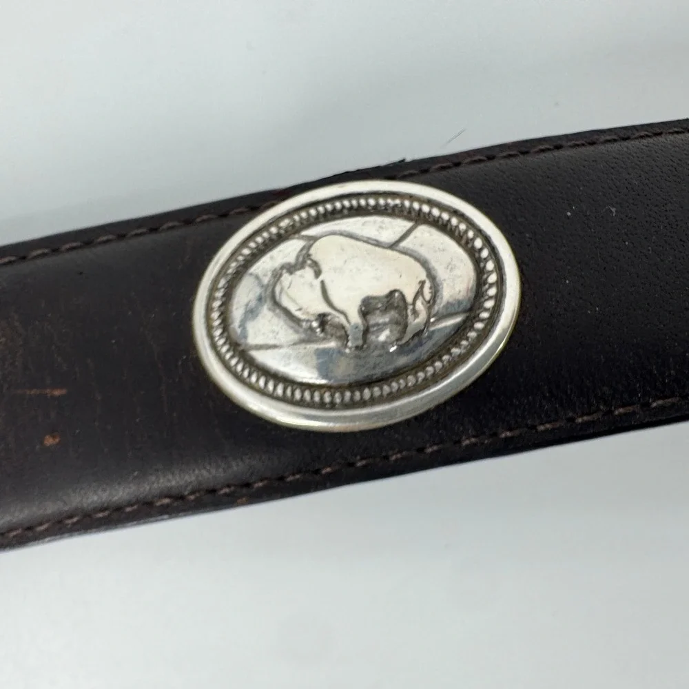 Fossil Leather Belt Mens 34 Brown Braided Buffalo Concho Western‎ Silver Buckle